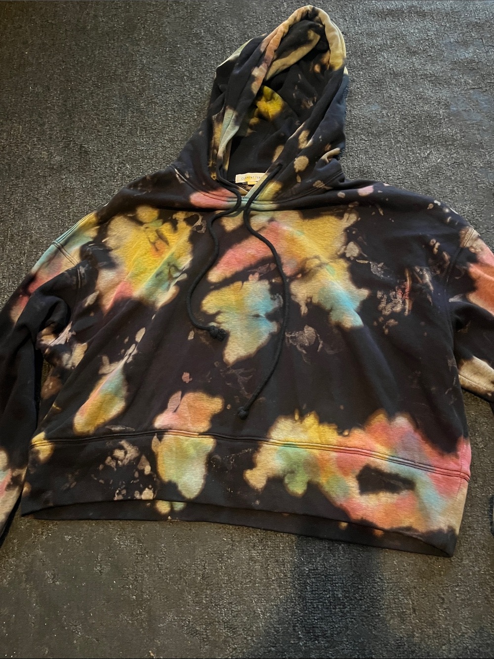Black Tie-Dye Hoodie Sweater with Pastel Accents